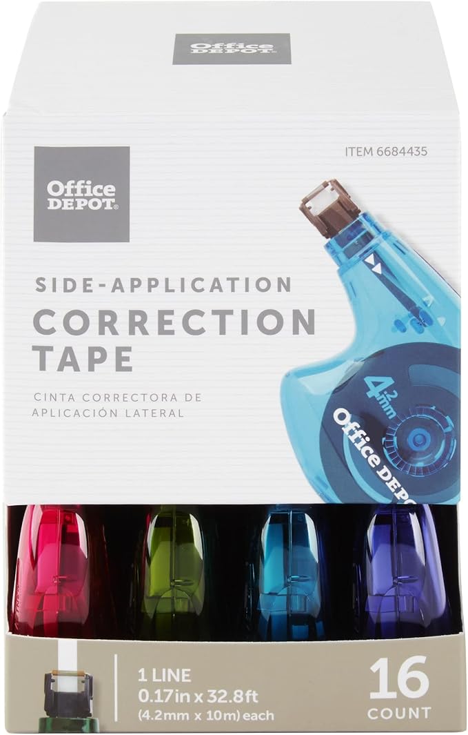 Office Depot® Brand Side-Application Correction Tape, 1 Line x 392", Pack of 16 Cartridges
