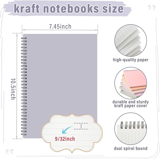 Fuutreo 6 Pack Spiral Notebook 10.5x7.45 Notebook,Cute Color,Dreamy