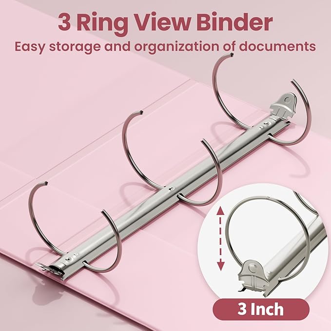 SUNEE 3 Ring Binder 3 Inch 4 Pack, 3" Large Clear View Binders Three Ring PVC-Free (Fit 8.5x11 Inches) for School or Office Supplies, Assorted Pastel