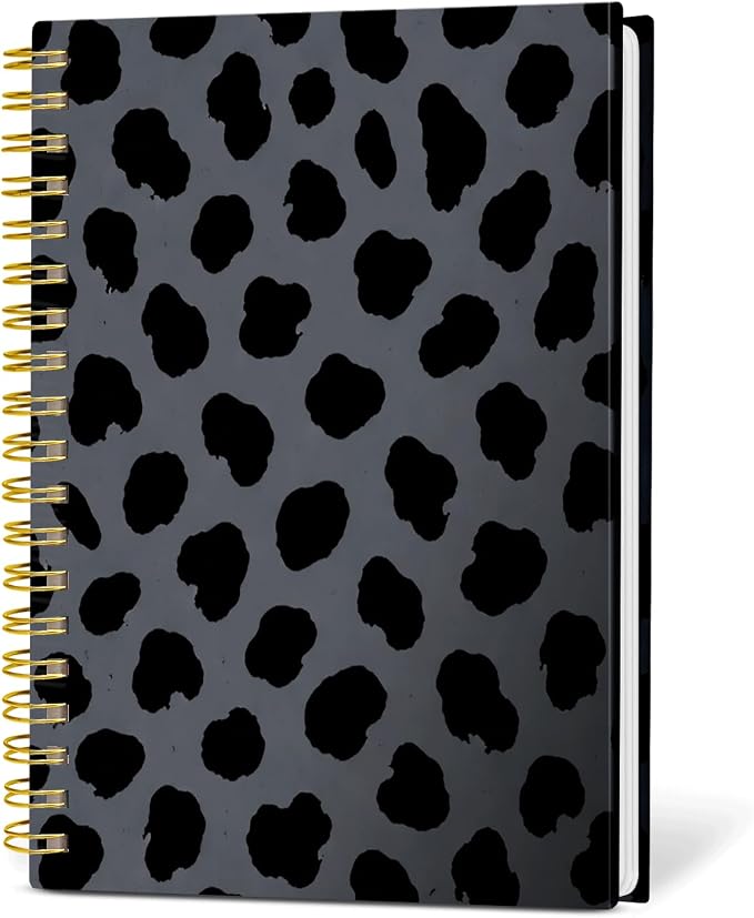 KZYVFNPQ Spiral Journal Notebook for Women Men, A5 Cute Hardcover Lined Notebook with Strong Binding,College Ruled Notebook for Office Work Writing(Black Leopard Spots)