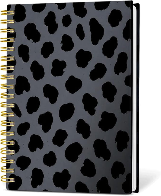 KZYVFNPQ Spiral Journal Notebook for Women Men, A5 Cute Hardcover Lined Notebook with Strong Binding,College Ruled Notebook for Office Work Writing(Black Leopard Spots)