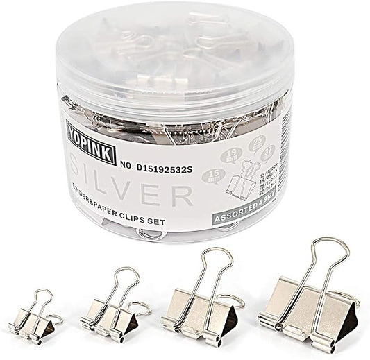Binder Paper Clips, Assorted Sizes Set (Mini, Small, Medium, Large) for Office School and Home Supplies (Silver)