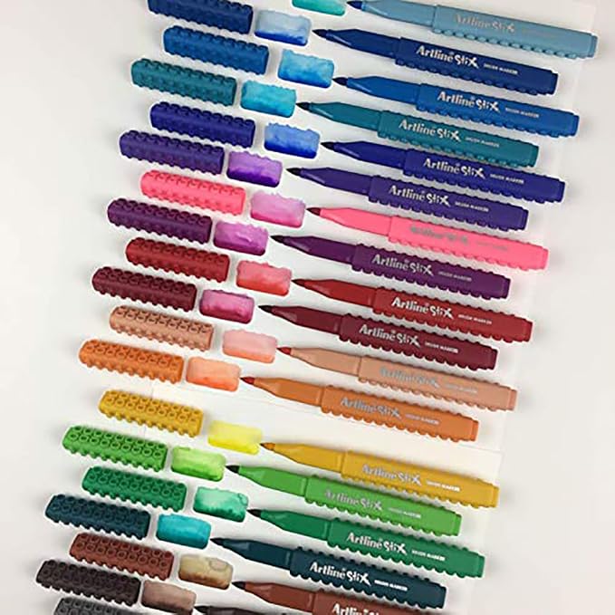 Artline Stix Stackable Brush Markers, Assorted Colors, 6 Pack | Connecting marker pens for hand lettering, calligraphy, coloring, drawing and creative building activities
