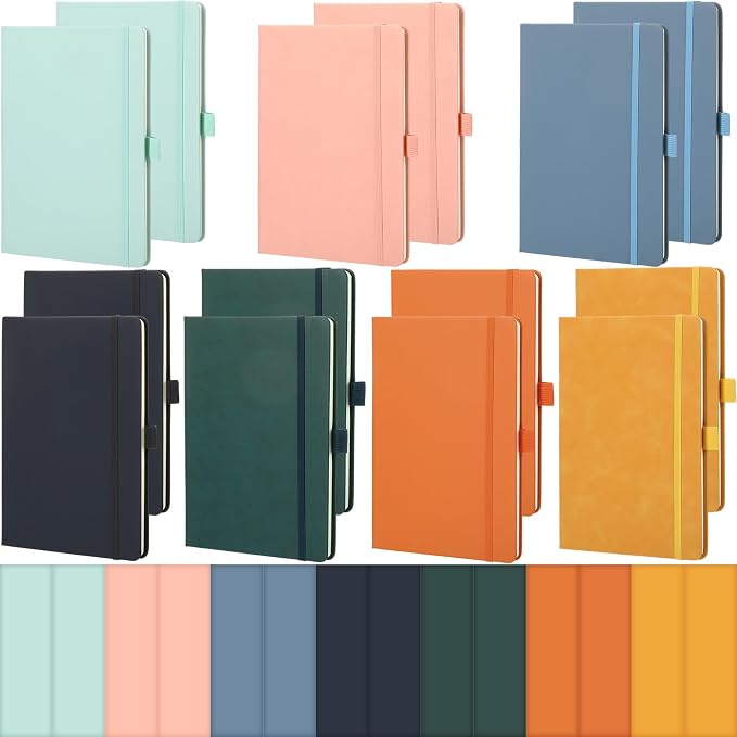 Laumoi 14 Pack Hardcover Journal Notebooks Bulk A5/A4/B5 Journaling Notebook Wide Ruled PU Leather Ruled Lined Journals with Pen Holder for School Business Work Writing (Earth Tone,A5)