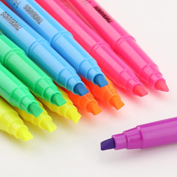 TWOHANDS Highlighters Assorted Colors,Chisel Tip Marker Pens,12-Count,21304