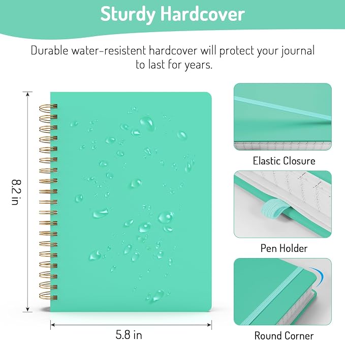 Forvencer Lined Spiral Journal Notebook with 300 Numbered Pages, A5 Thick Journals for Writing with 100GSM Paper, Hardcover Notebooks with Contents for Work, School, Women, Men, Green