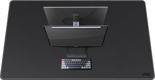 VYAAA Leather Office Desk Pad Protector, 55"×34" Extra Large Mouse Pad, Laptop Desk Blotter,Desktop Protector for Home or Office Desk (Black)