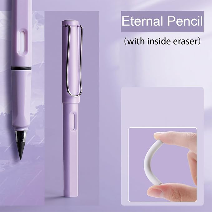 7 Pcs Cute Purple Stationery Set Kawaii School Supplies Office Supplies Including Ballpoint Pens Pencil Sharpener Highlighter Correction Tape Ruler Utility Knife (Purple)