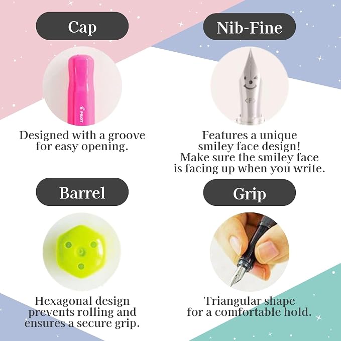 Fountain Pen Set CON-40 Converter & Kakuno Fine Nib with Black Ink Cartridge & Sticky Notes – Refillable Ink System, For Beginners, Calligraphy (Pink FKA-1SR-KGP-F)