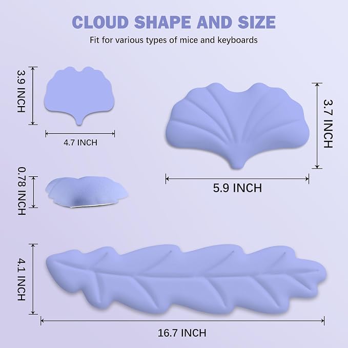 Keyboard Wrist Rest Pad Set, Leaf Shape PU Leather Memory Foam Cushion Support, Mouse Rest Pad, Non-Slip Support for Easy Typing Pain Relief, Purple Leaf