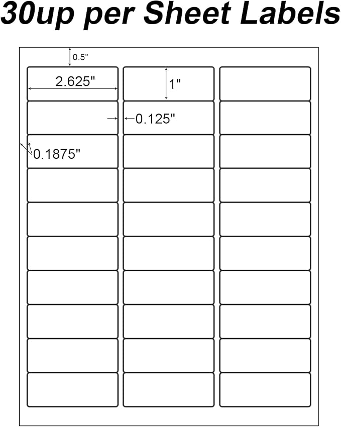 Shipping Labels - 200 Sheets 30 UP Self Adhesive Mailing Labels,1" X 2-5/8" Address Labels for Laser & Inkjet Printers, Handwrite-Friendly, BPA-Free (6000 Labels)