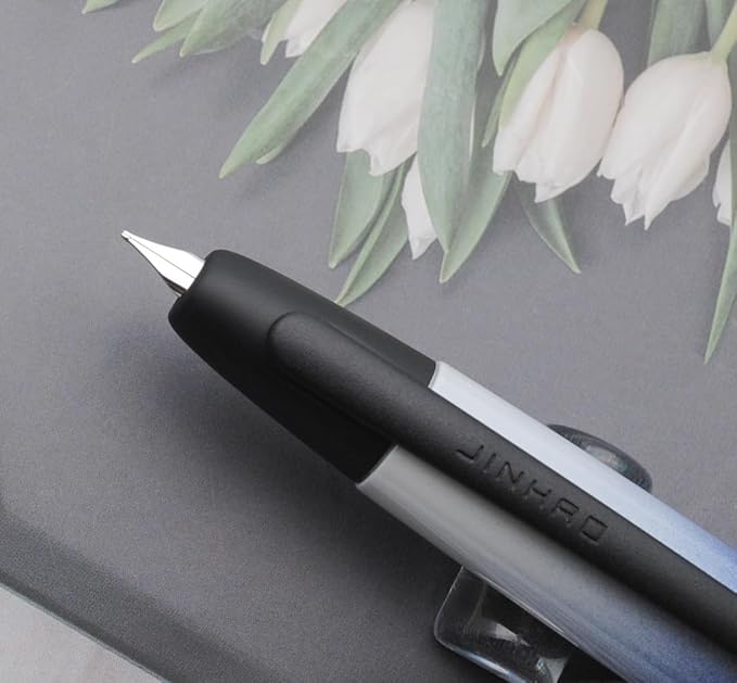 JINHAO 10 Press Fountain Pen, Retractable Metal Pen with Ink Converter (F Nib 0.5mm, Gradient Dark Blue - Black Clip)