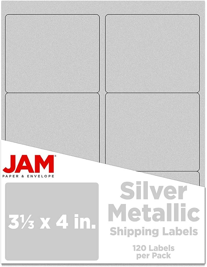JAM PAPER Shipping Address Labels - Large - 3 1/3 x 4 - Metallic Silver - 120/Pack