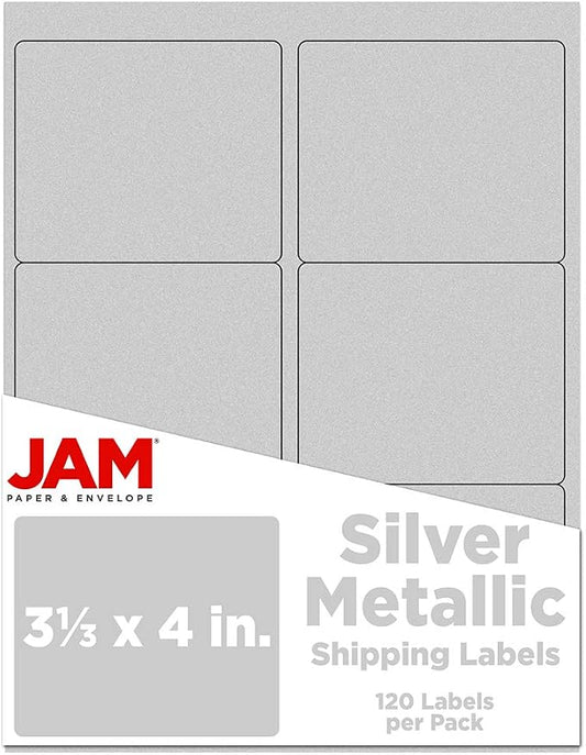 JAM PAPER Shipping Address Labels - Large - 3 1/3 x 4 - Metallic Silver - 120/Pack