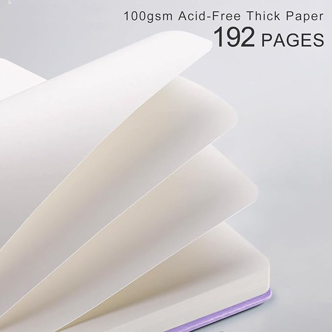 Blank Journal Notebook for Women Men, 192 Pages, A5 (5.7'' x 8.3'') | Hardcover Leather Notebook with 100GSM Thick Paper for Traveling, Sketching, Drawing, Painting (Light Purple)