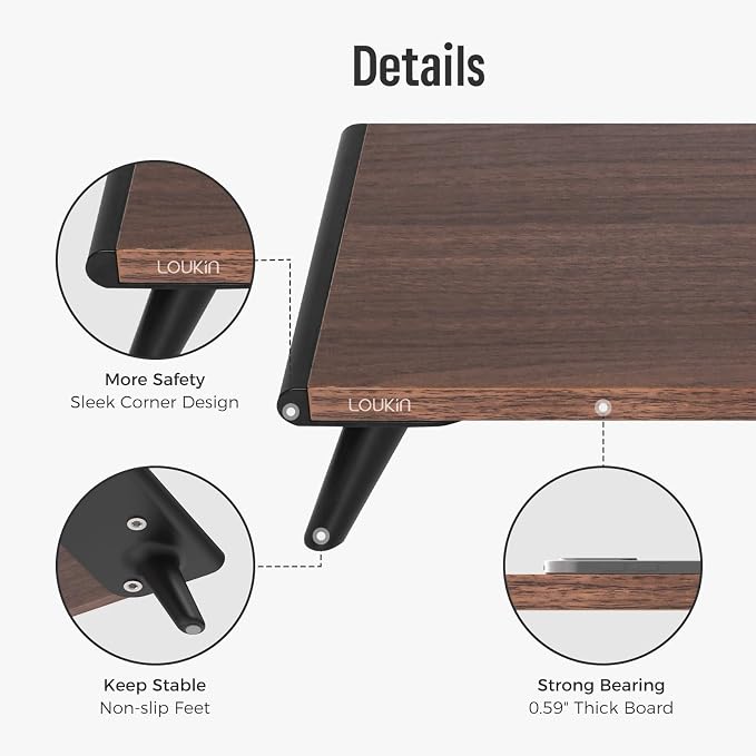 loukin Dual Monitor Stand Riser for Desk, 43.6"×8.2" Computer Stand, Brown | Supports 22 lb, No Installation Required, Water-Resistant Surface, Fits Laptops and Printers, Ergonomic Design