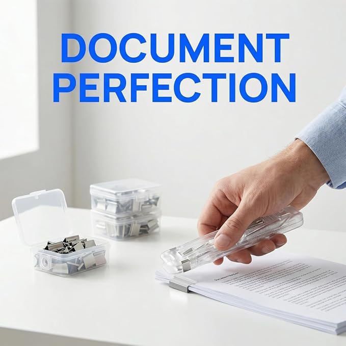 Yardwe 2 Pcs Portable Binder Clip Stapler with 200 Reusable Push Clips, Handheld Paper Clam for Office School