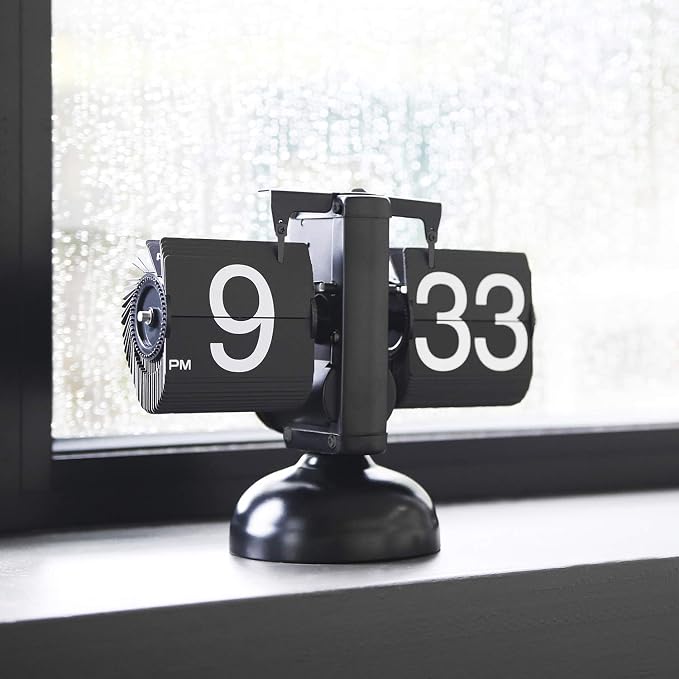 mooas Flip Desk Clock (White), Retro Vintage Design Auto Flip Table Clock | Large Number Battery Powered Internal Gear Operated Home Decor Ideal for Home Office School Hotel Cafe
