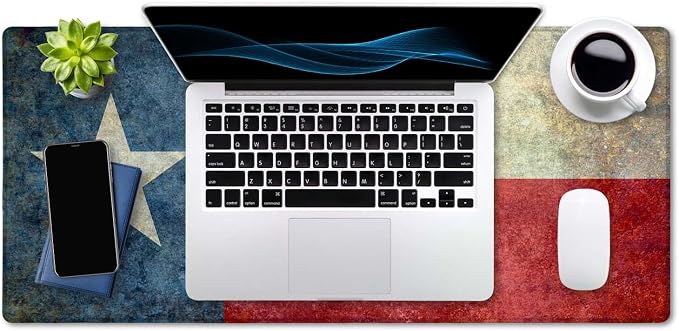 SSOIU Large Mouse Pad, Full Desk XXL Extended Gaming Mouse Pad 35.5" X 15.7", Waterproof Desk Mat Stitched Edges, Non-Slip Laptop Computer Keyboard Mousepad for Office and Home, Texas Grunge Flag