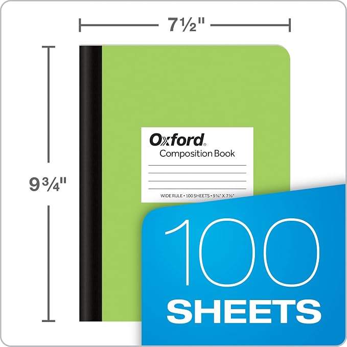 Oxford Composition Notebooks, 6 count, Cover Colors Vary, Wide Ruled Paper, 9-3/4 x 7-1/2 Inch School Journals, Assorted Pastel Covers, 100 Sheets, per Book (63759) (Pack of 4)