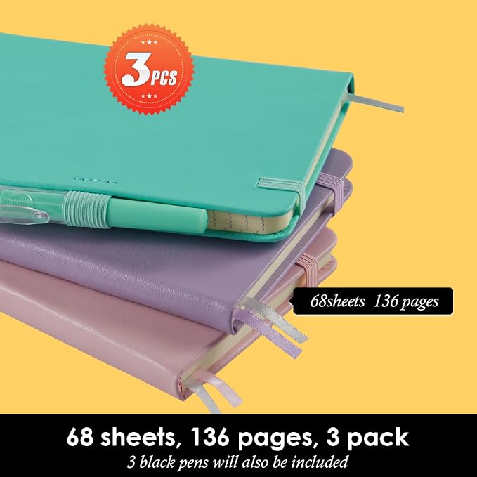 3 Pack Small Notebook Pocket Journals for Women, 3.7" x 5.7" A6 Mini Pocket Size Journal Notebook with Pen, Cute Notebook Pocket Diary for Writing Work, Hardcover Leather Cover, Pink, Purple, Green
