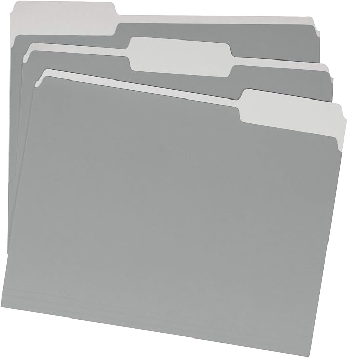 Amazon Basics File Folders for Organization, Letter Size, 1/3 Cut Tab, Gray, (Pack of 360)