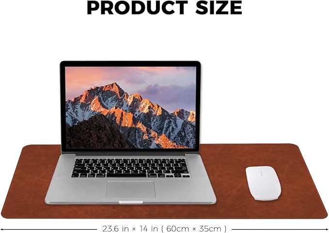 CHEERYGOO Leather Office Desk Pad Protector, Non-Slip PU Leather Desk Blotter, Waterproof Laptop Writing Mouse Pad for Office and Home,23.6"x 13.8" M Brown