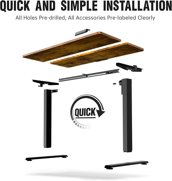 Veken 47.2 Inch Large Electric Standing Desk, Gaming Table, Brown | Height Adjustable Sit Stand Up Computer Tables for Home Office, Study , Writing, Suit students, employees and group work