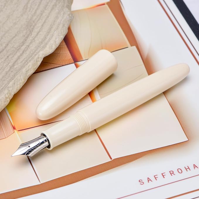 Asvine C80 Fountain Pen #8 Stub 1.1mm Nib Large Handcraft Pen with Converter Pen Box Collection Set (Ivory)