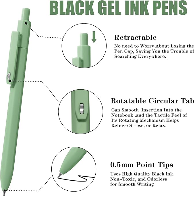 Vitoler Cute Gel Pens, 8 Pack 0.5mm Fine Point Pens with Fidget Quick Dry | For Women, For Teachers, For Nurses, Smooth Writing, Liquid Ink, For Badge, Black ink, Felt Tip, Medium Point, For Journaling