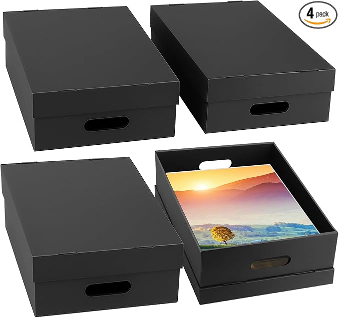 AOBOPLE 4 Pack Photo Storage Box,16" x 12" x 4" Keepsake Box with Handle Holes,Protective Storage Box for Photos Pictures Documents Artwork DIY and Souvenir,Home and Office Organizer
