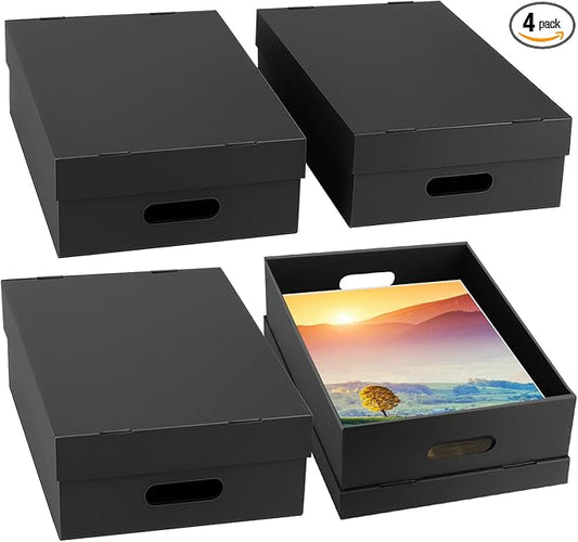 AOBOPLE 4 Pack Photo Storage Box,16" x 12" x 4" Keepsake Box with Handle Holes,Protective Storage Box for Photos Pictures Documents Artwork DIY and Souvenir,Home and Office Organizer