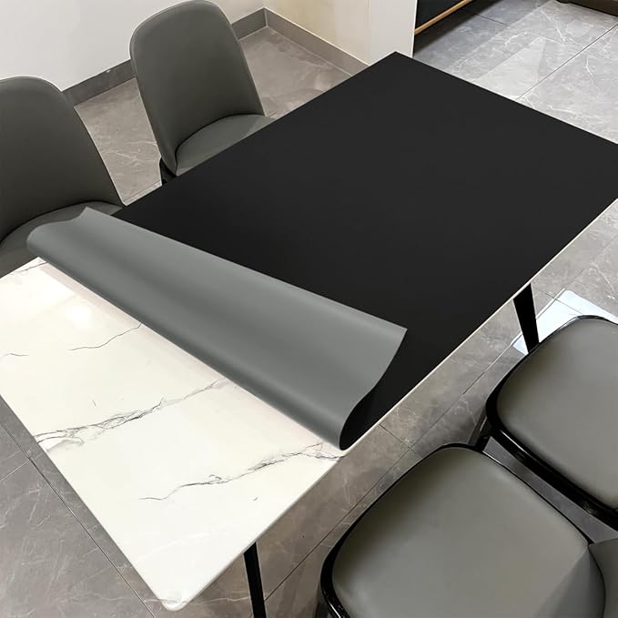 Faux Leather Table Cover,1.8mm Thick,42x84 Inch Table Protector,Table Protector for Dining Room Table,Table Protectors for Rectangle Tables.(Black+Gray,42x84)