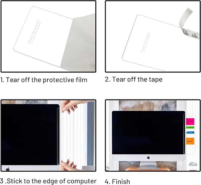 3PCS Monitor Memo Board (Left, Right & Bottom) Office Decor for Women Men, Desk Accessories Computer Monitor Memo Board with Phone Holder for Home Office Desktop, Comes with 1 Pack Sticky Note