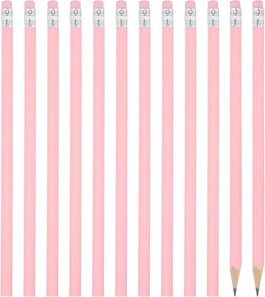 PATIKIL Round Pencils, 12 Pack Triangle HB Graphite Pencil Woodcase Wooden Pencils with Eraser for Classroom Office Writing Drawing Supplies, Pink