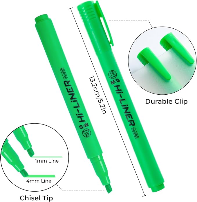 M&G Liner Highlighters, 12-Count Pack Green Highlighters, Chisel Tip No Bleed Highlighter Pens for Office Documents, Planning, and Everyday Organization
