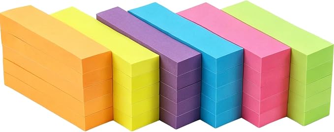 Sticky Notes Small Sticky Notes 30 Pads 6 Colors Mini Long Self-Stick Stickies Note Flags Tabs 0.6×3 100 Sheets Teacher Back to School Supplies and Oﬃce Products
