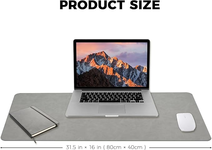 CHEERYGOO Leather Desk Pad Protector, Mouse Pad, Office Desk Mat, Non-Slip PU Leather Desk Blotter, Laptop Desk Pad, Waterproof Desk Writing Pad for Office and Home 31.5"x 15.7" L Light Grey