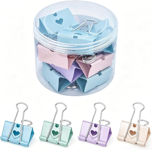 BAYTORY 12Pcs Pastel Binder Clips, 2 Inch (51 mm) Extra Large Binder Clips | with Clear Storage Container, Paper Clamps for School Teachers Office Supplies (51mm)