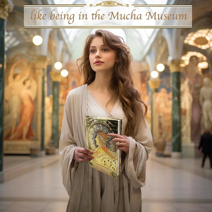 Exclusive Personal Journal for Women, Gilded Hardcover Notebook, 256 Full Color Pages, 5x7 Small Fancy Notebook, Alphonse Mucha Zodiac, Unique Gift for Her Diary.