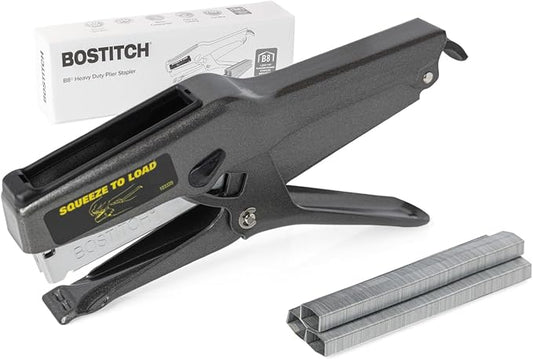 Bostitch Office B8 Plier Heavy Duty Stapler with 1250 1/4" Staples | Full Strip Metal Bostitch Stapler for Cardboard, Paper and Fabric (45 Sheet Capacity)
