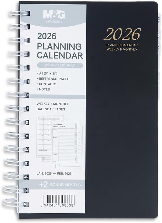 M&G 2026 Planner, Weekly and Monthly Planner Calendar, Jan 2026-Feb 2027 Agenda Book With Monthly Tabs for School Work Home Supplies, A5 8x5
