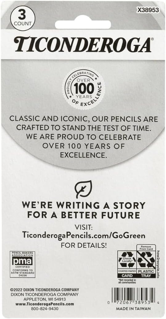 Ticonderoga Pencil Shaped Erasers, 3 Erasers/Pack, 12 Packs | Yellow, 0.75" x 2.875", #38953