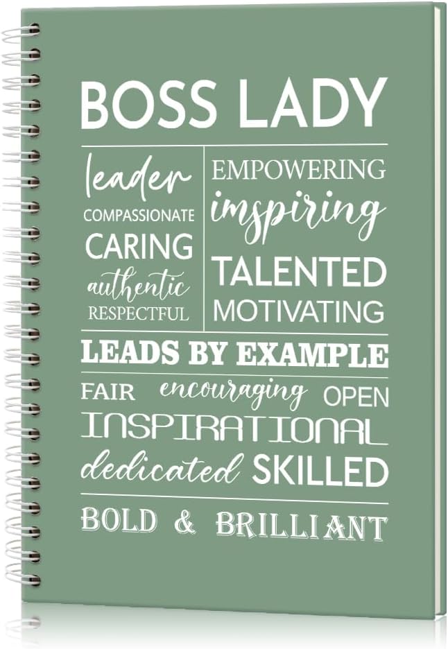 Boss Lady 160 Blank Pages Green Hardcover Spiral Notebook, New Business Owner Gifts Women Boss Gifts for Boss Female, Appreciation Gifts for Women Entrepreneurs, Boss Day Women's Day Gifts