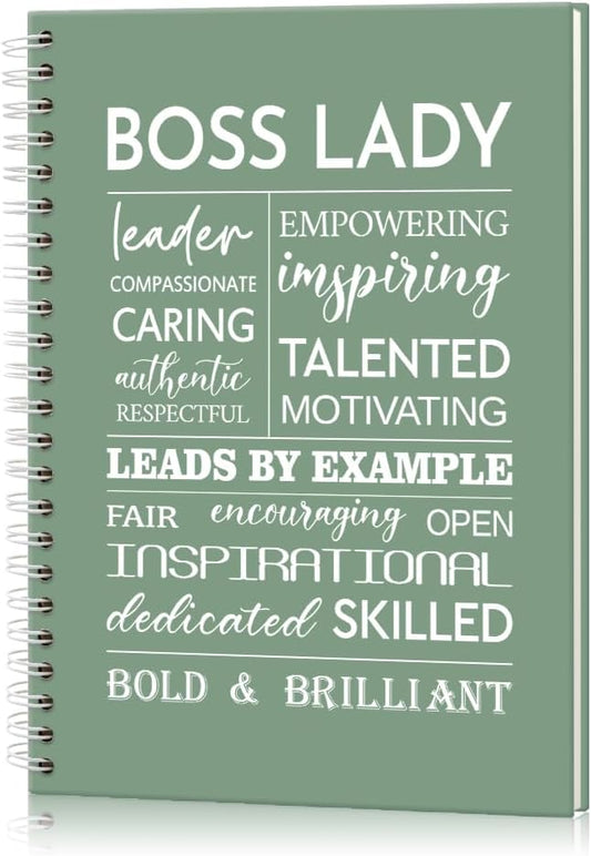 Boss Lady 160 Blank Pages Green Hardcover Spiral Notebook, New Business Owner Gifts Women Boss Gifts for Boss Female, Appreciation Gifts for Women Entrepreneurs, Boss Day Women's Day Gifts