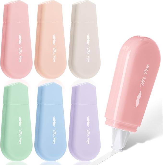 Mr. Pen- Aesthetic Correction Tape, 0.2" x 197", 6 pcs, Pastel Colors | Cute Correction Tape