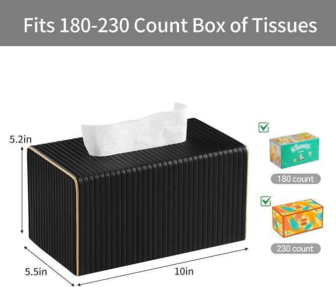 Extra Large Rectangle PU Leather Tissue Box Cover with Magnetic Closure, Decorative Tissue Holder & Storage Container for Bedroom, Living Room, Dining Room, Bathroom, Countertop, Desk & Office (Black)