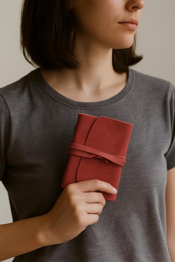 RILIHO Leather Journal Notepad, Small Notebook 4.8x6.5 Inches, Mini Journal, Retro Premium Planner, Lined Diary Vintage Style, Ideal for Women and Men, Artists, Travelers, Red