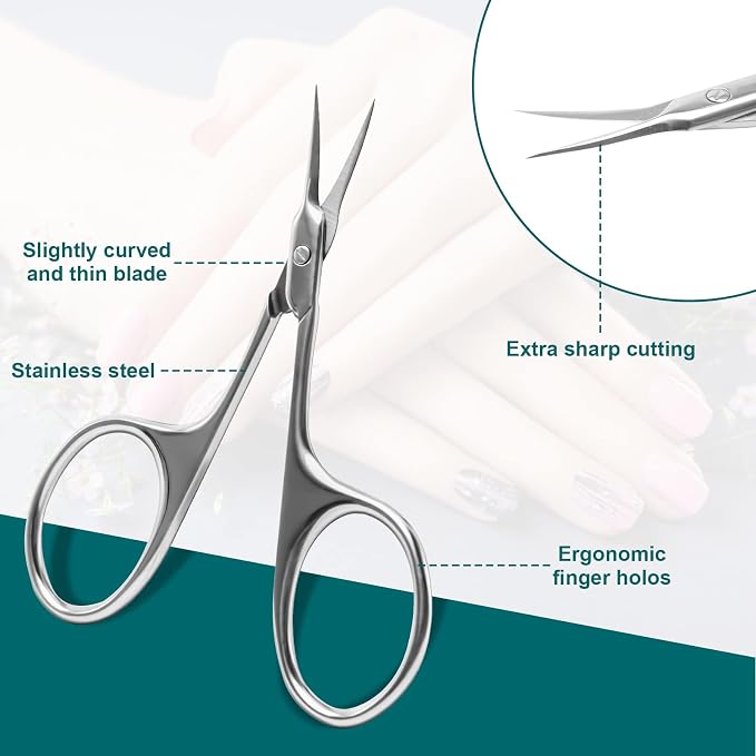 CGBE Cuticle Scissors, Extra Fine Curved Eyebrow Scissors, Silvery | Stainless Steel, Round Handle, Precise Pointed Tip, Hangnail And Dry Skin Trimming, Russian Manicure Care