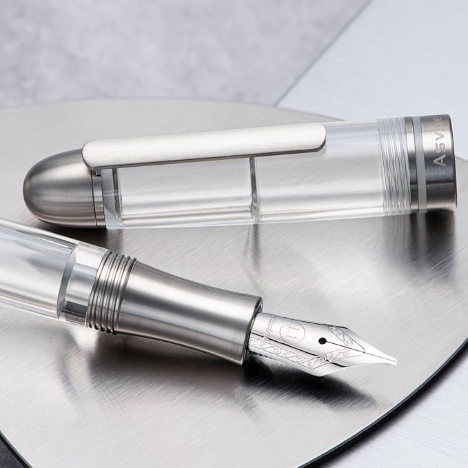 Asvine P36 Titanium Fountain Pen Piston Filling, Stub Nib 1.1mm Calligraphy Art Drawing Clear Demonstrator Acrylic with Case Set